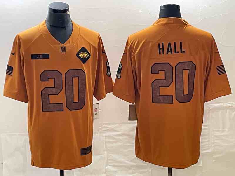 Men's New York Jets #0 Breece Hall  2023 Brown Salute To Service Limited Stitched Football Jersey