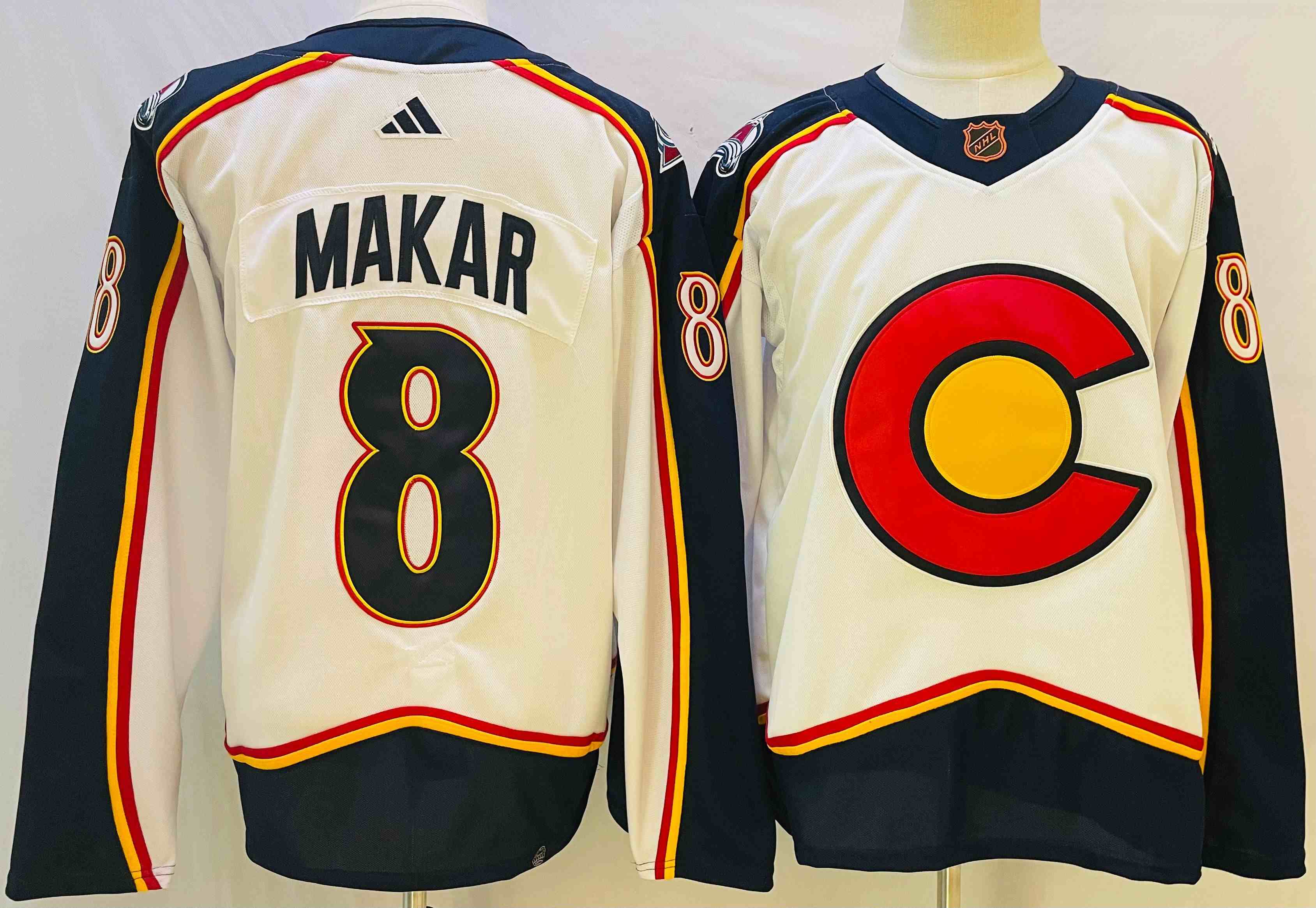 Mens Nhl Colorado Avalanche #8 Cale Makar White 2022-23 Reverse Retro Alternate Adidas Jersey