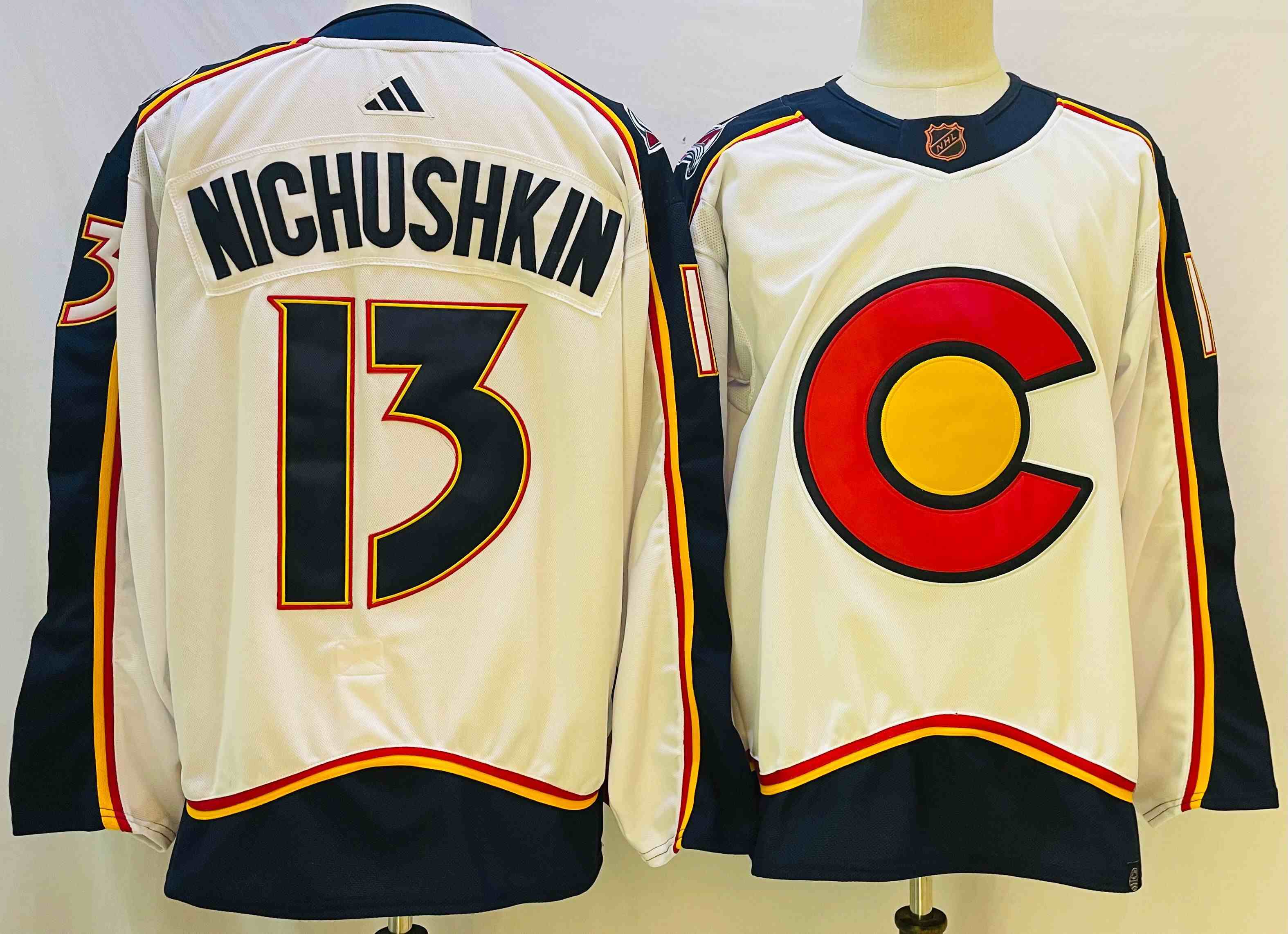 Mens Nhl Colorado Avalanche #13 Valeri Nichushkin White 2022-23 Reverse Retro Alternate Adidas Jersey
