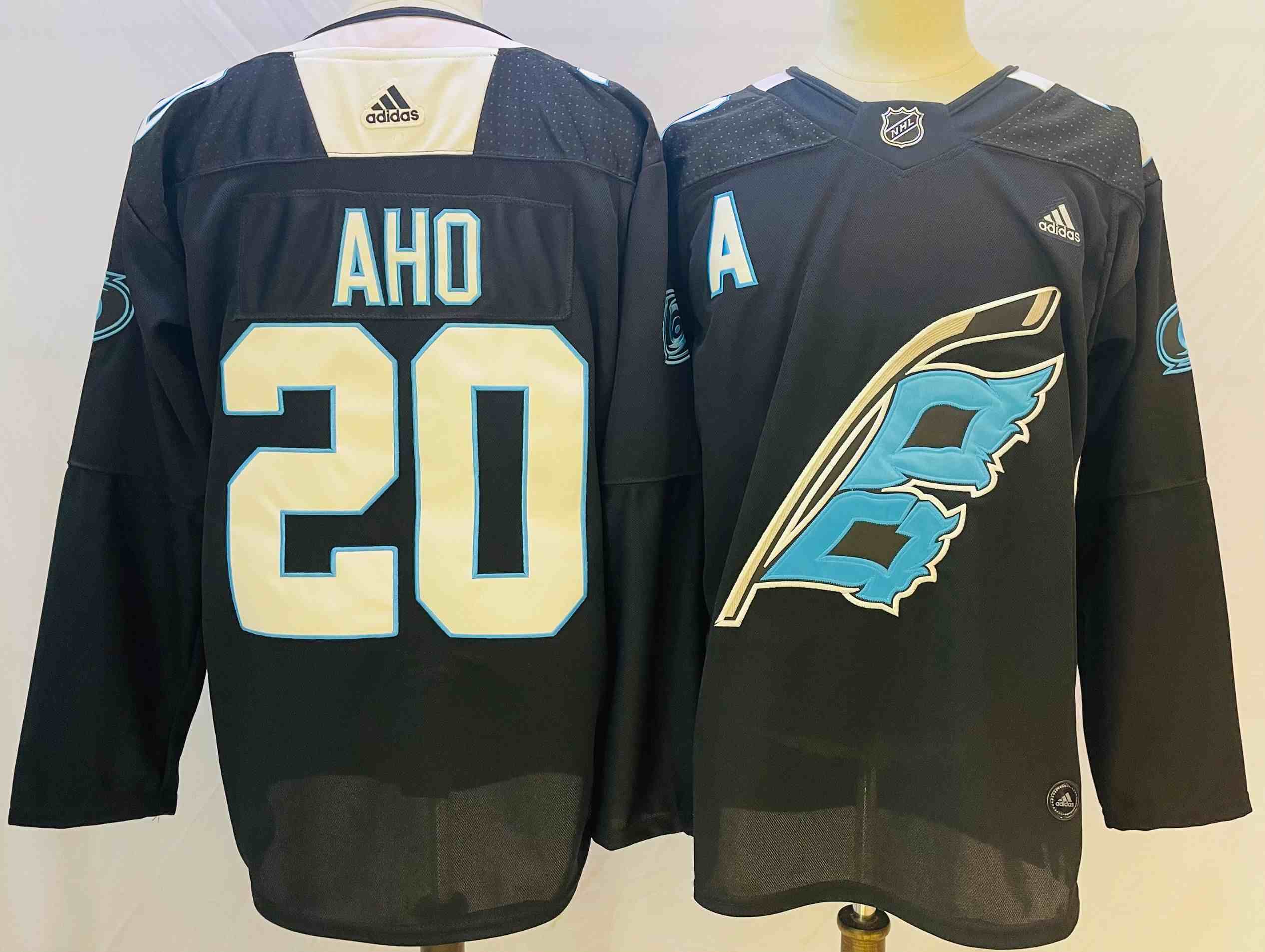 Mens 2022 Nhl Carolina Hurricanes #20 Sebastian Aho Black Adidas Jersey