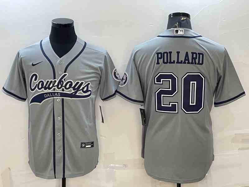 Men's Dallas Cowboys #20 Tony Pollard Grey With Patch Cool Base Stitched Baseball Jersey (2)