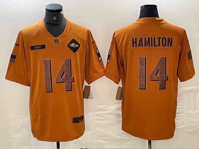 Men's Baltimore Ravens #14 Kyle Hamilton  2023 Brown Salute To Service Limited Football Stitched Jersey