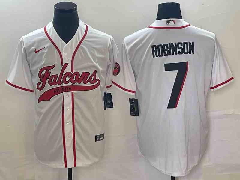 Men's Atlanta Falcons #7 Bijan Robinson White With Patch Cool Base Stitched Baseball Jersey