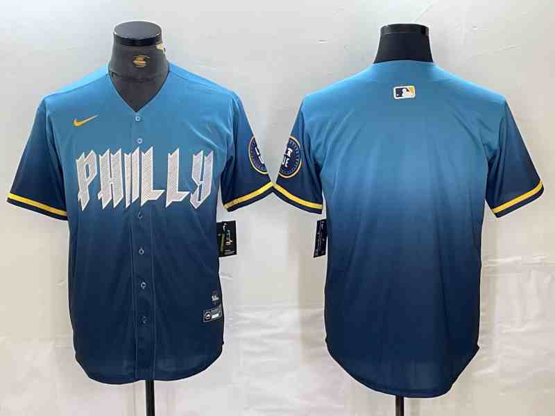 Men's Philadelphia Phillies Blank Blue 2024 City Connect Limited Stitched Jersey