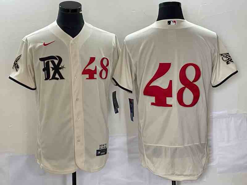 Men's Texas Rangers #48 Jacob DeGrom Cream 2023 City Connect Flex Base Stitched Baseball Jersey