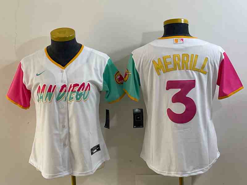 Youth San Diego Padres #3 Jackson Merrill Number White  City Connect Flex Base Stitched Jersey