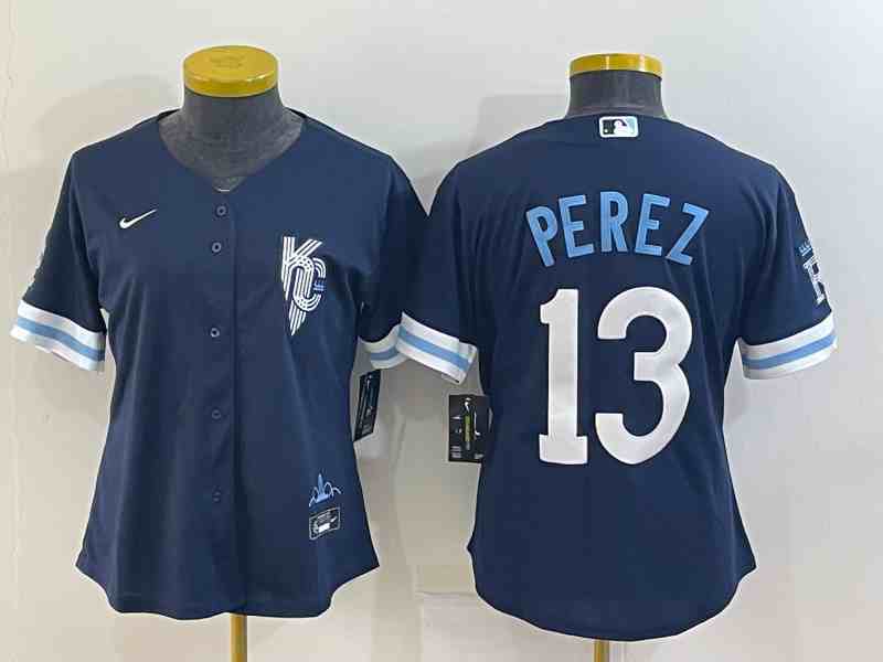 Youth Kansas City Royals #13 Salvador Perez Navy 2022 City Connect Cool Base Jersey