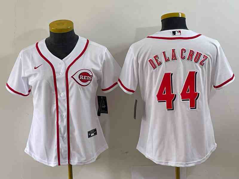 Women's Cincinnati Reds #44 Elly De La Cruz  White With Patch Cool Base Stitched Jersey