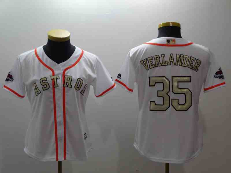 Youth Houston Astros #35 Justin Verlander White Gold Program Cool Base Jersey