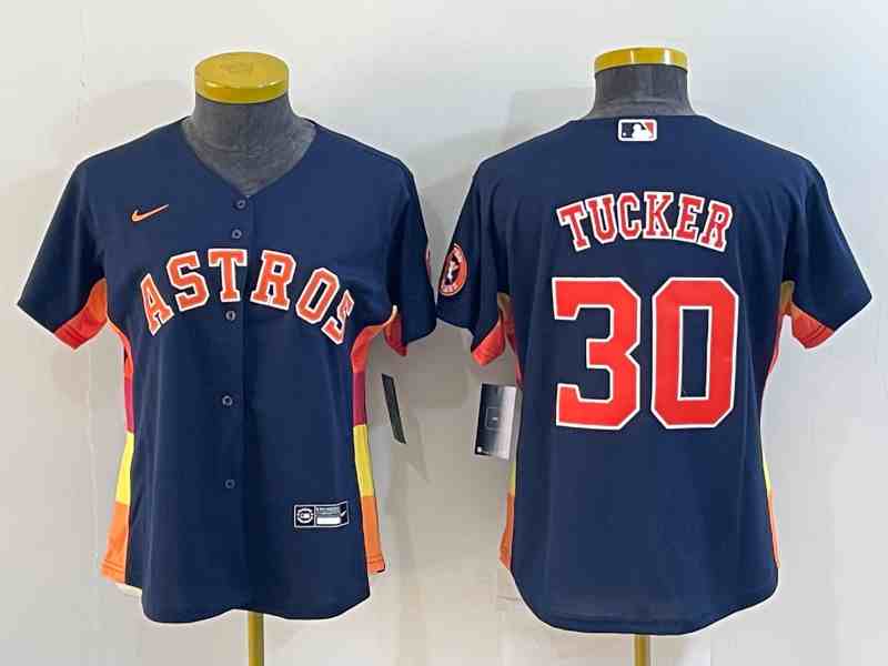 Youth Houston Astros #30 Kyle Tucker Navy Blue Stitched MLB Cool Base Nike Jersey