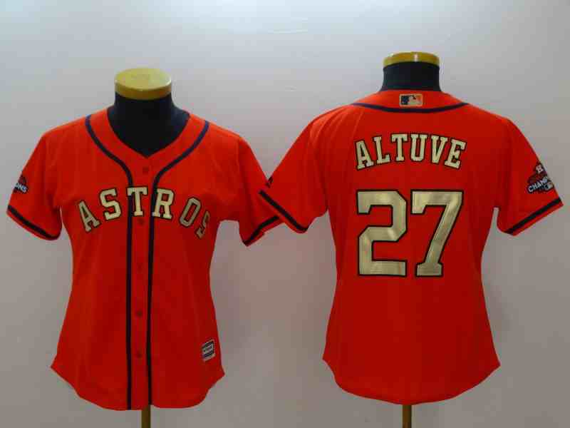Youth Houston Astros #27  Jose Altuve Orange Gold version MLB Jerseys
