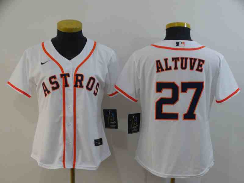 Youth Houston Astros #27 Jose Altuve White Women 2020 Nike Cool Base Jersey