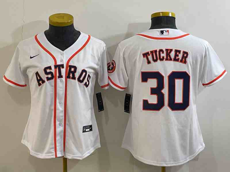 Youth Houston Astros #30 Kyle Tucker White Stitched MLB Cool Base MLB Jersey