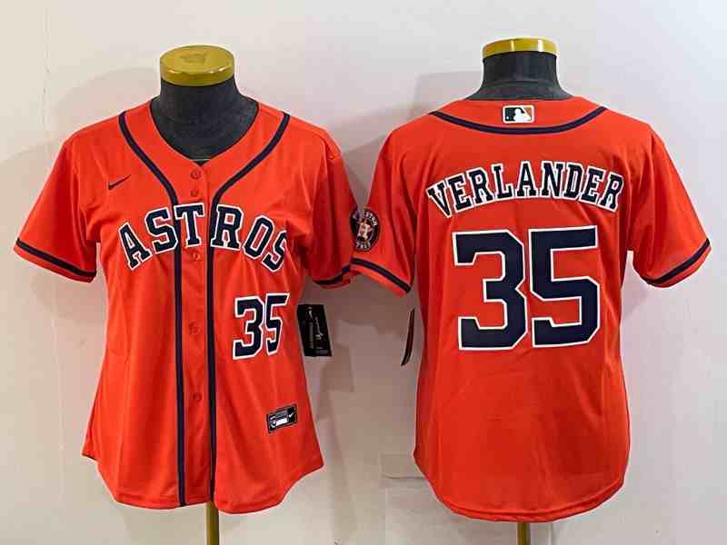 Youth Houston Astros #35  Justin Verlander Orange Stitched MLB Cool Base Nike Jersey1