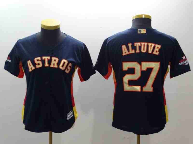 Youth Houston Astros #27 Jose Altuve Blue Gold version MLB Jerseys
