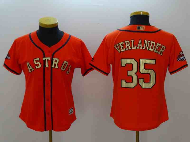 Women's Houston Astros #35  Justin Verlander Orange Gold version MLB Jerseys