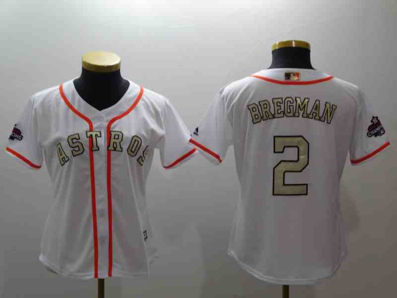 Women's Houston Astros #2 Alex Bregman White Gold version MLB Jerseys