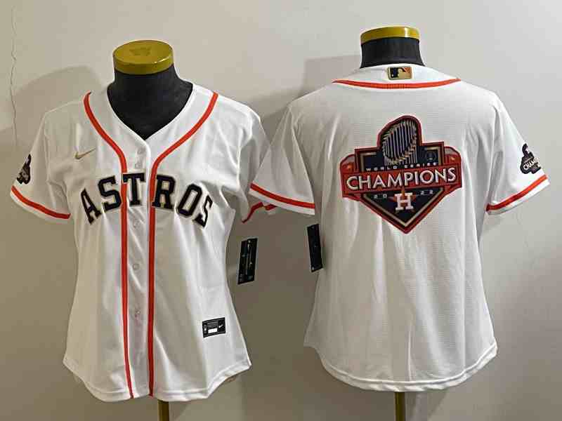 Women's Houston Astros White Champions Big Logo With Patch Stitched MLB Cool Base Nike Jersey