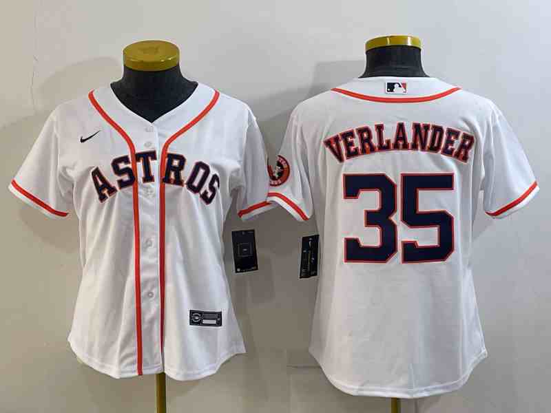 Women's Houston Astros #35  Justin Verlander White Stitched MLB Cool Base Nike Jersey