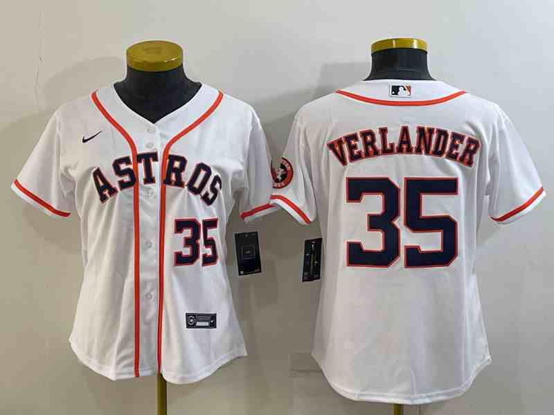 Women's Houston Astros #35  Justin Verlander White Stitched MLB Cool Base Nike Jersey1