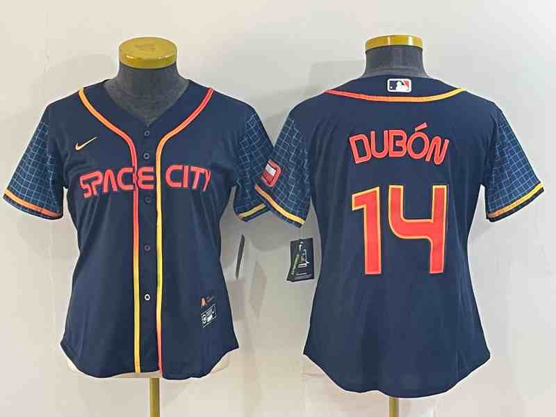 Women's Houston Astros #14 Mauricio Dubon 2022 Navy Blue City Connect Cool Base Stitched Jersey