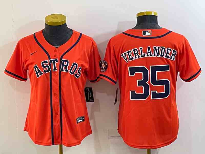 Women's Houston Astros #35  Justin Verlander Orange Stitched MLB Cool Base Nike Jersey