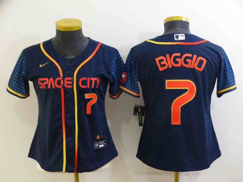 Women's Houston Astros #7  Craig Biggio  Navy Blue City Connect Cool Base Stitched Jersey 1