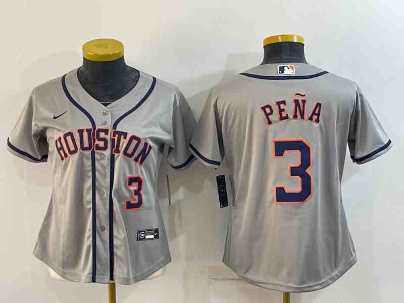 Women's Houston Astros #3 Jeremy Pena Grey With Patch Stitched MLB Cool Base Nike Jersey1