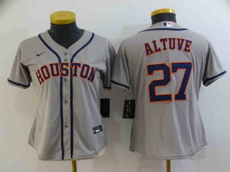 Women's Houston Astros #27 Jose Altuve Grey With Patch Stitched MLB Cool Base Nike Jersey