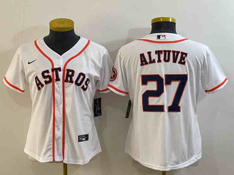 Women's Houston Astros #27 Jose Altuve White Stitched MLB Cool Base Nike Jersey