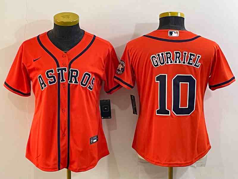 Women's Houston Astros #10 Yuli Gurriel Orange Stitched MLB Cool Base Nike Jersey