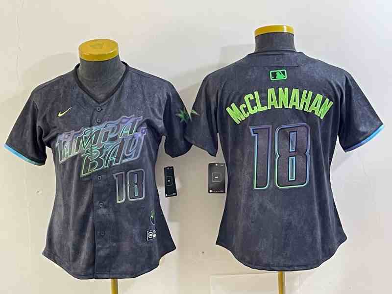 Women's Tampa Bay Rays #18 Shane McClanahan Charcoal 2024 City Connect Limited Cool Base Jersey