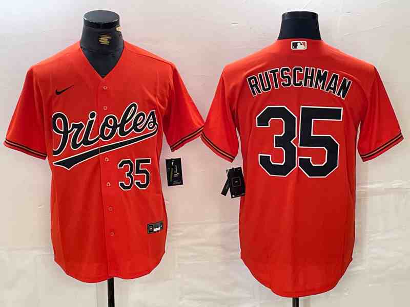 Men's Baltimore Orioles #35 Adley Rutschman Number Orange Stitched Cool Base Nike Jersey