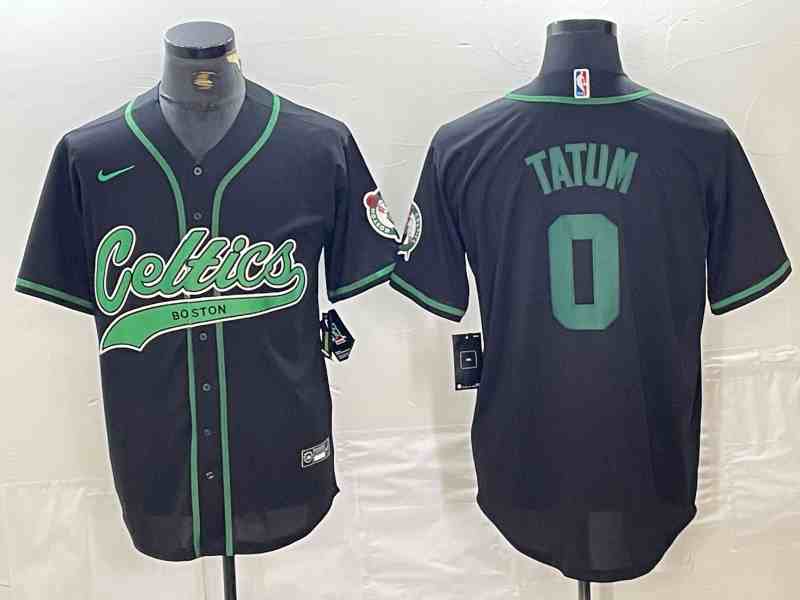 Men's Boston Celtics #0 Jayson Tatum Black button jersey