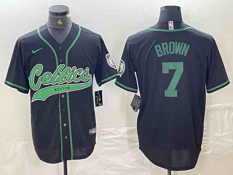 Men's Boston Celtics #7 Jaylen Brown Black button jersey