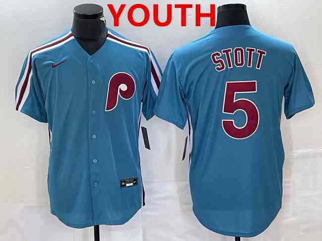 Youth Philadelphia Phillies #5 Bryson Stott Blue Cool Base Stitched Jersey
