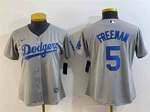 Women's Los Angeles Dodgers #5 Freddie Freeman Gray Stitched Baseball Jersey