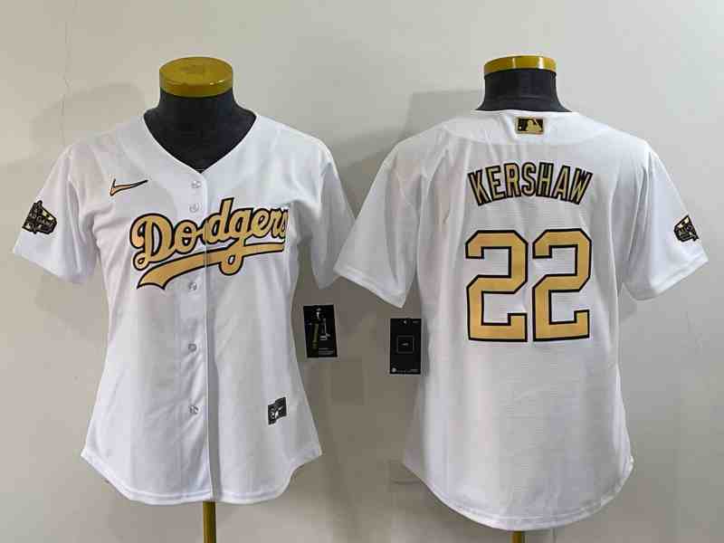 Women's Los Angeles Dodgers #22 Clayton Kershaw White 2022 All-Star Stitched Baseball Jersey1