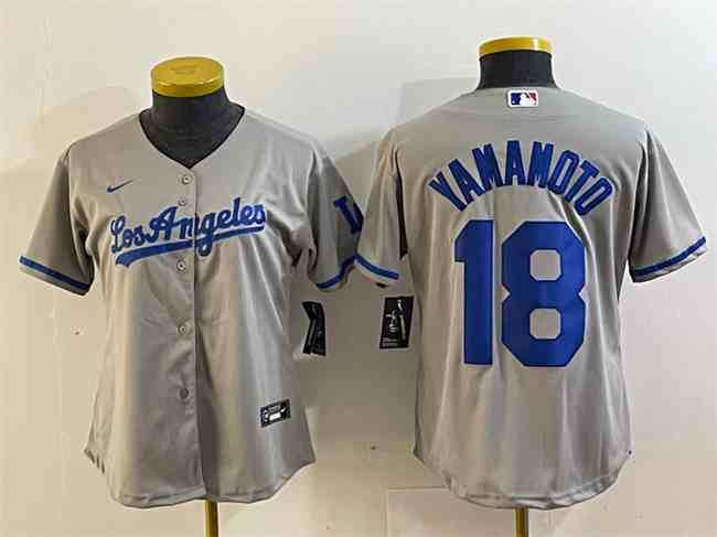 Women's Los Angeles Dodgers #18 Yoshinobu Yamamoto Gray Stitched Baseball Jersey