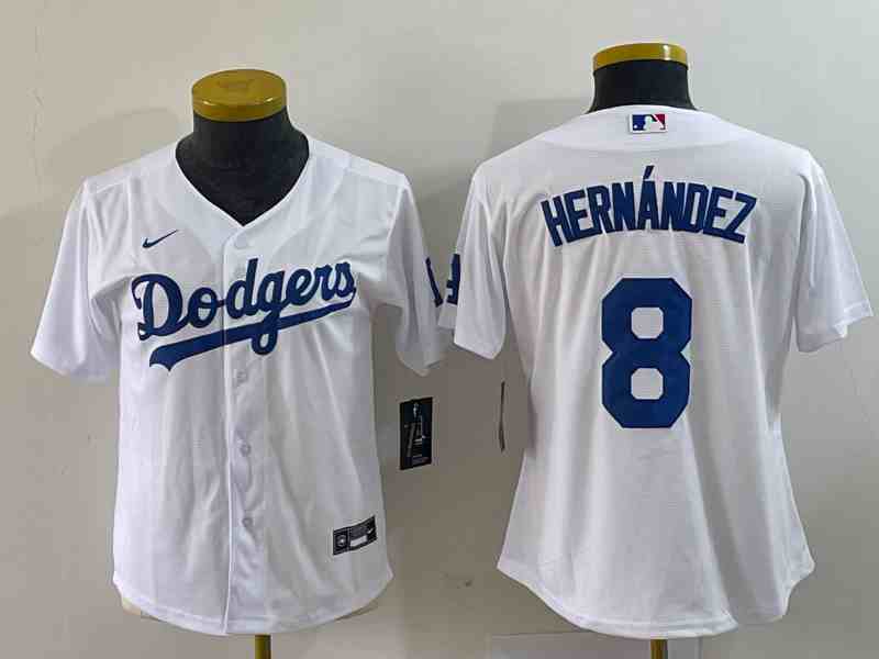 Youth Los Angeles Dodgers #8 Kike Hernandez White Stitched Cool Base Nike Jersey