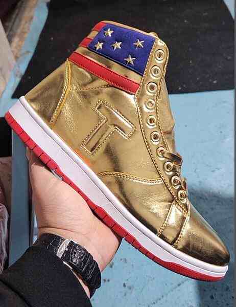 Women's Running Weapon Air Jordan 1 Gold 'Donald Trump Never Surrender' Shoes 416