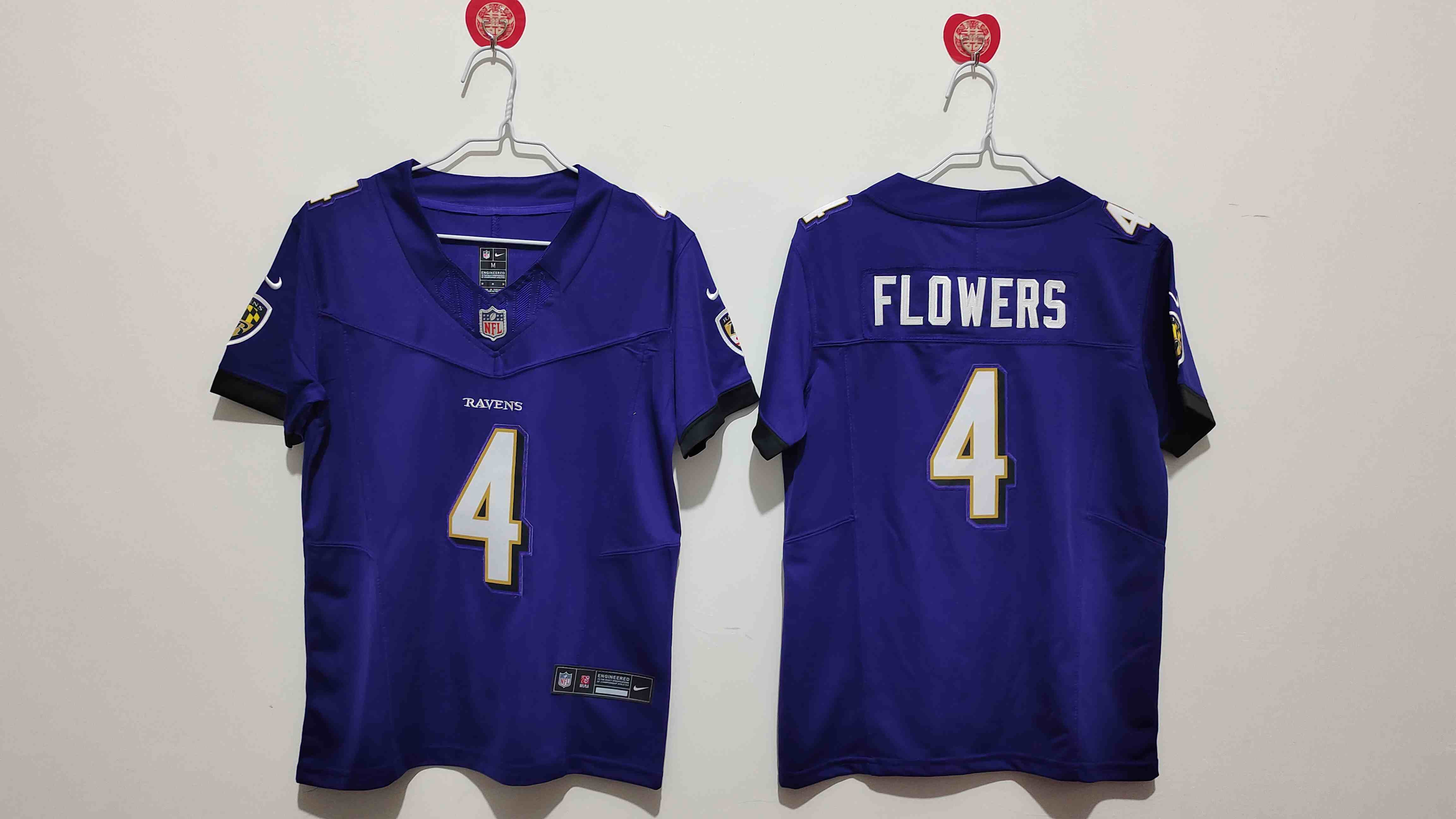 Women's  Baltimore Ravens #4 Zay Flowers Purple 2024 F.U.S.E. Vapor Untouchable Stitched Jersey