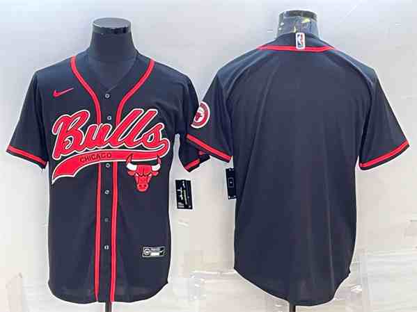Men's Chicago Bulls Blank Black button jersey