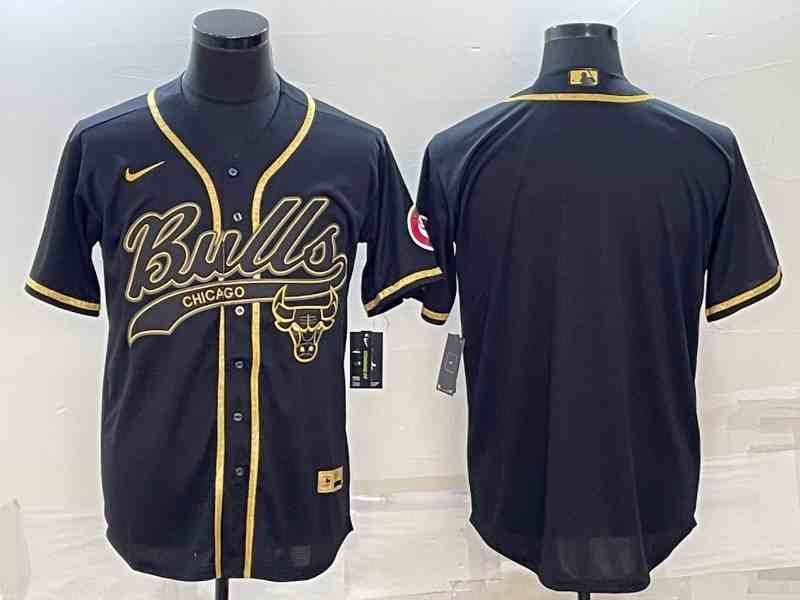 Men's Chicago Bulls Blank Black Gold button jersey