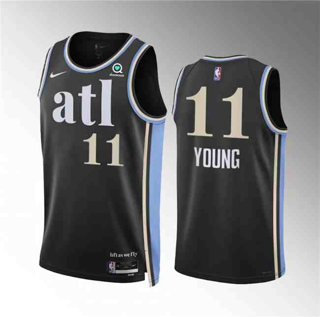 Men's Atlanta Hawks #11 Trae Young 2024 Black City Edition Stitched Basketball Jersey
