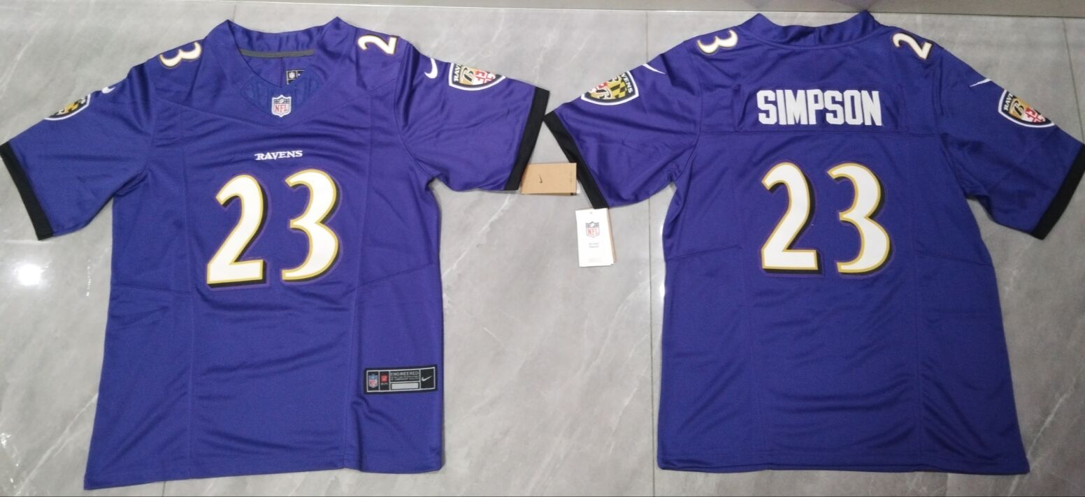 Men's Baltimore Ravens #23 SIMPSON Purple 2024 F.U.S.E. Vapor Limited Football Stitched Jersey