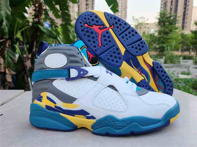 Men's  Air Jordan 8 Shoes White Grey Teal