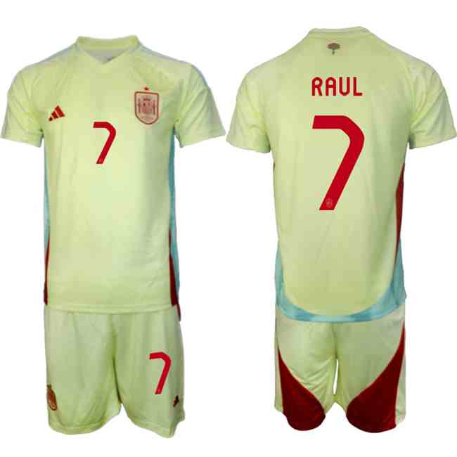 Men's Spain Team #7 Raúl 2024-25 Yellow Away Soccer Jersey Suit