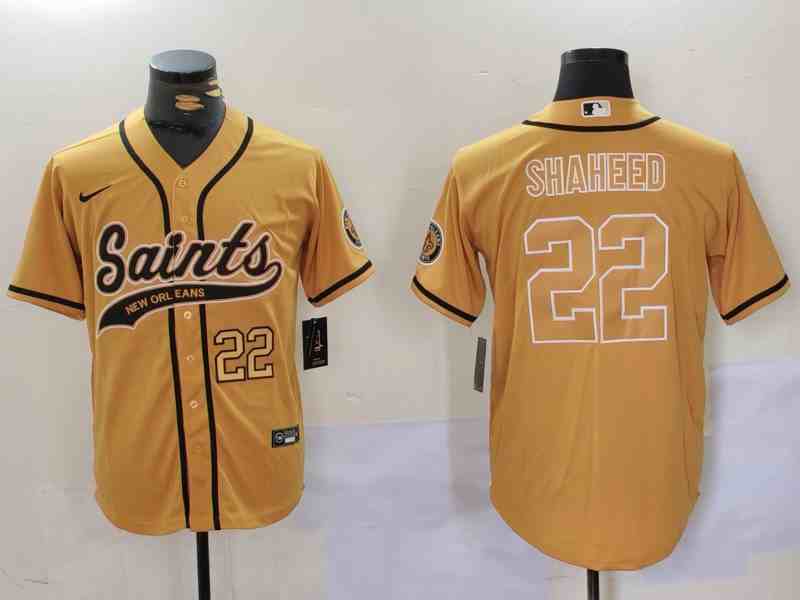 Men's New Orleans Saints #22 Rashid Shaheed Gold Cool Base Stitched Button Jersey-1