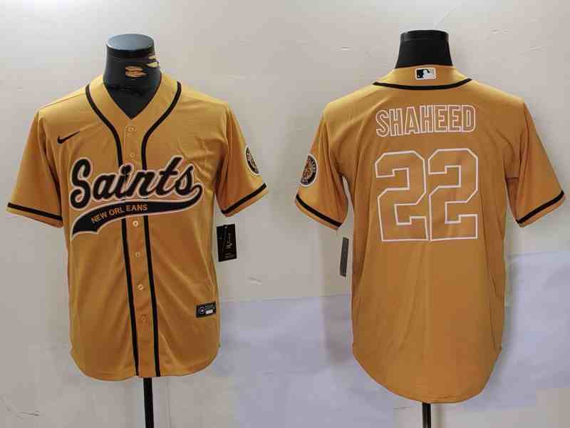Men's New Orleans Saints #22 Rashid Shaheed Gold Cool Base Stitched Button Jersey
